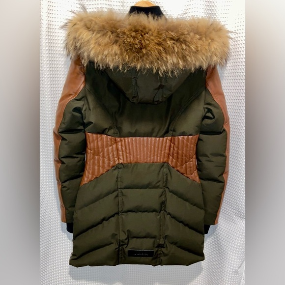 NICOLE BENISTI Courvechal leather&Fox Fur-Trim Chevron Down parka Coat sz small - Picture 15 of 17